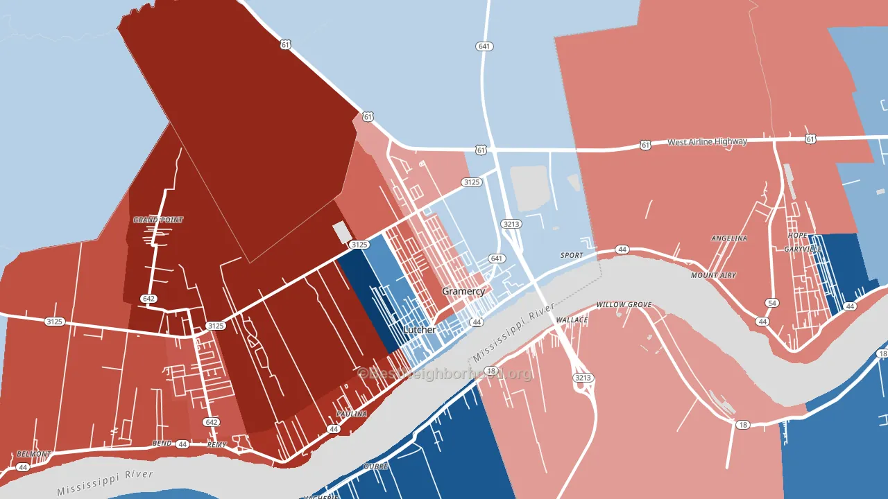 70052, LA block-group political-lean map