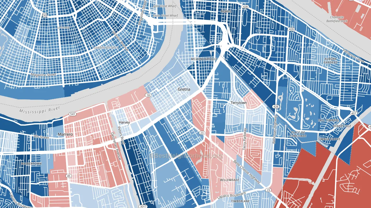 70053, LA block-group political-lean map