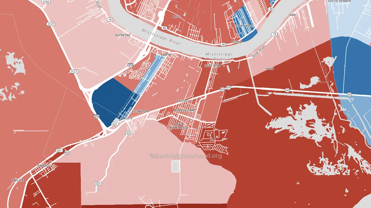 70070, LA block-group political-lean map