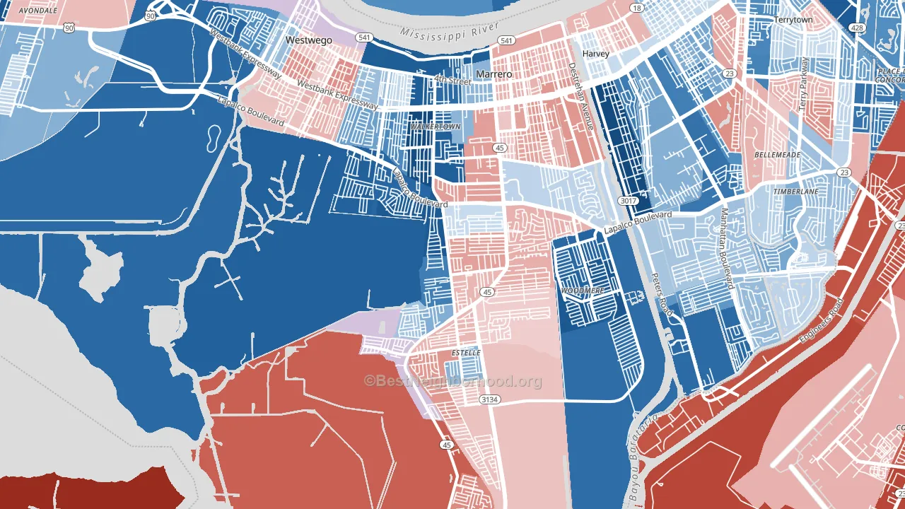 70072, LA block-group political-lean map