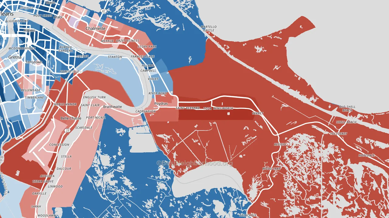 70085, LA block-group political-lean map