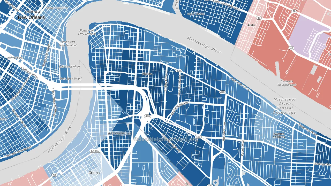 70114, LA block-group political-lean map