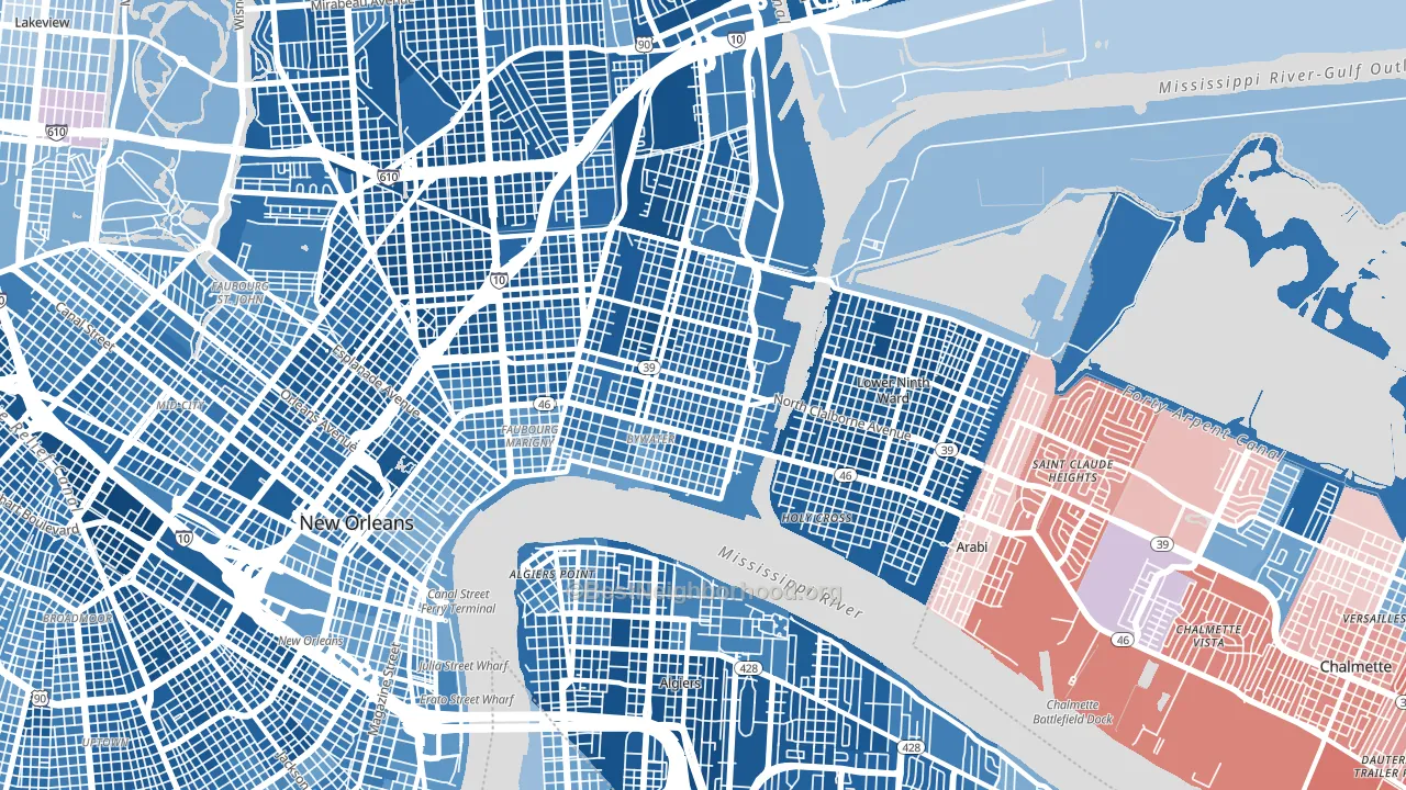 70117, LA block-group political-lean map