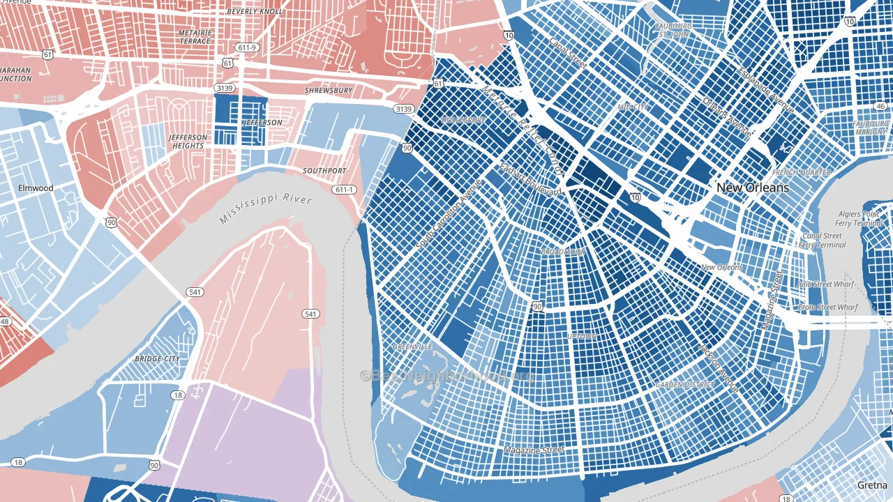 70118, LA block-group political-lean map