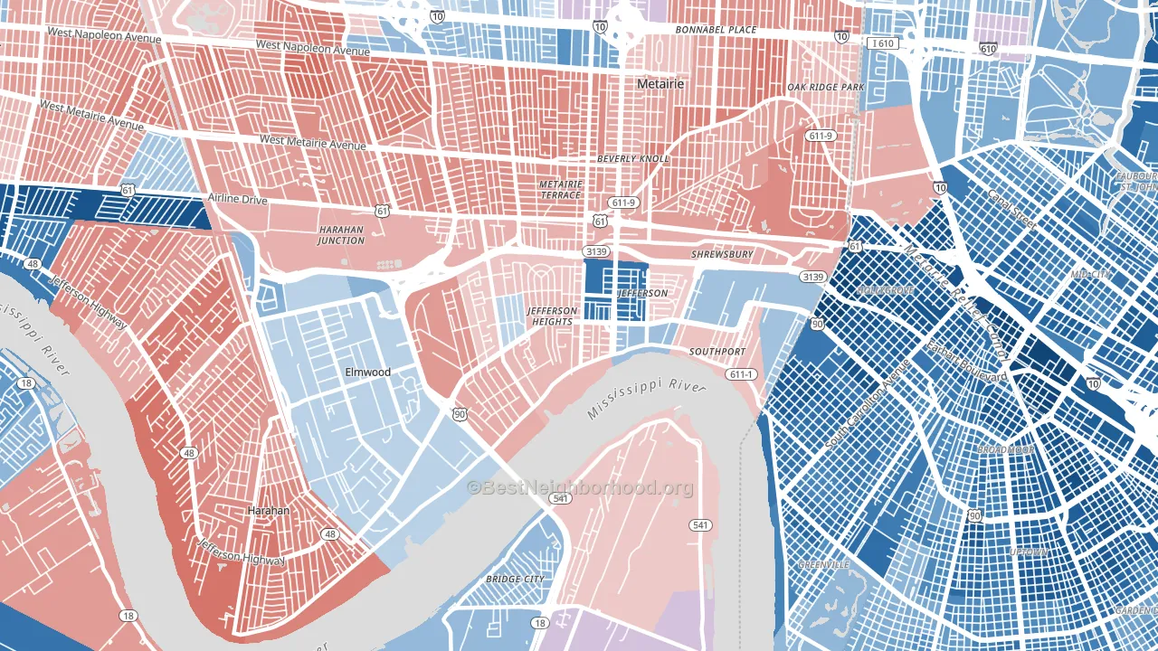 70121, LA block-group political-lean map