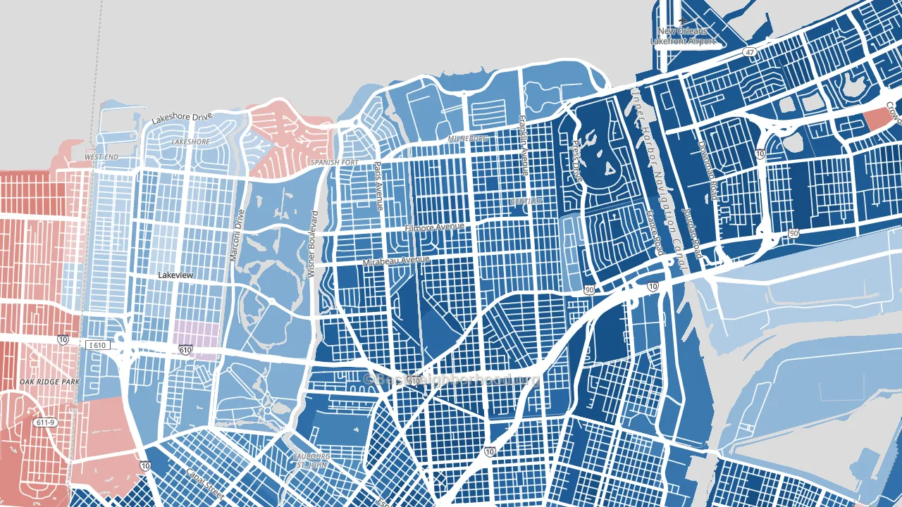70122, LA block-group political-lean map
