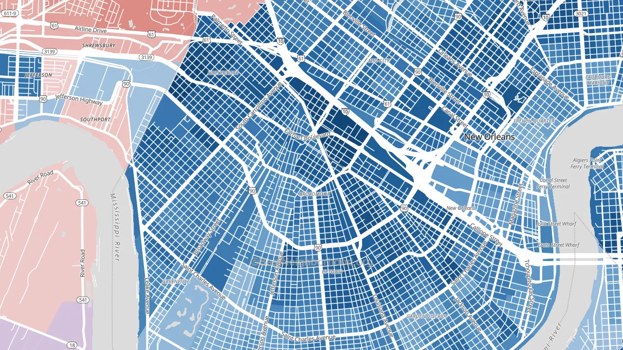 70125, LA block-group political-lean map