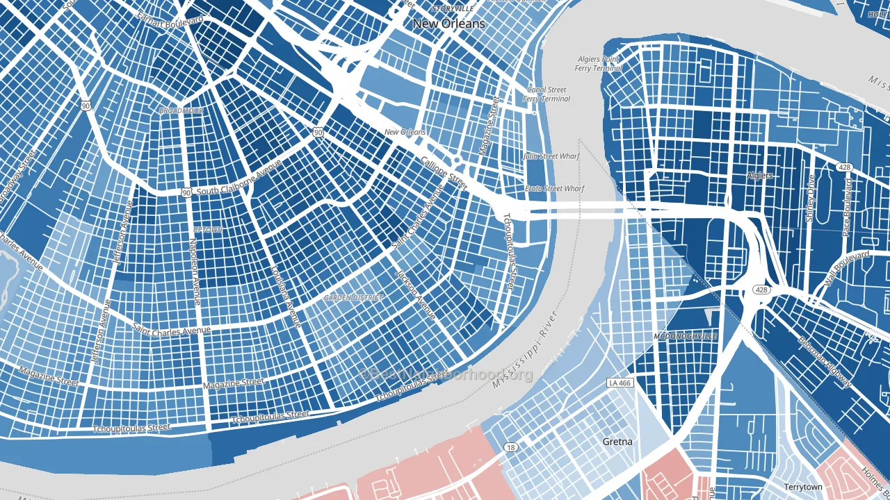 70130, LA block-group political-lean map