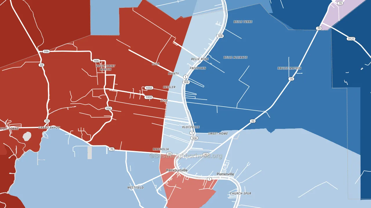 70341, LA block-group political-lean map