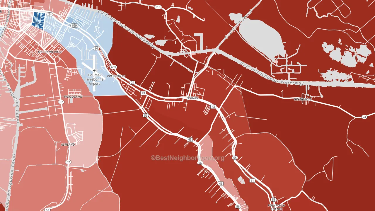 70343, LA block-group political-lean map