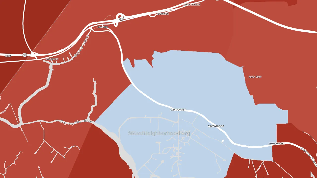 70356, LA block-group political-lean map