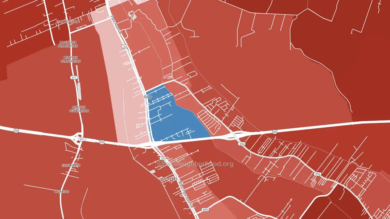 70359, LA block-group political-lean map