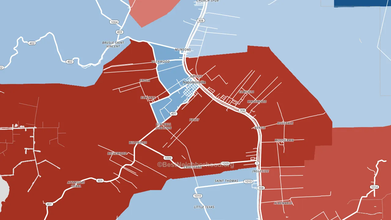 70390, LA block-group political-lean map