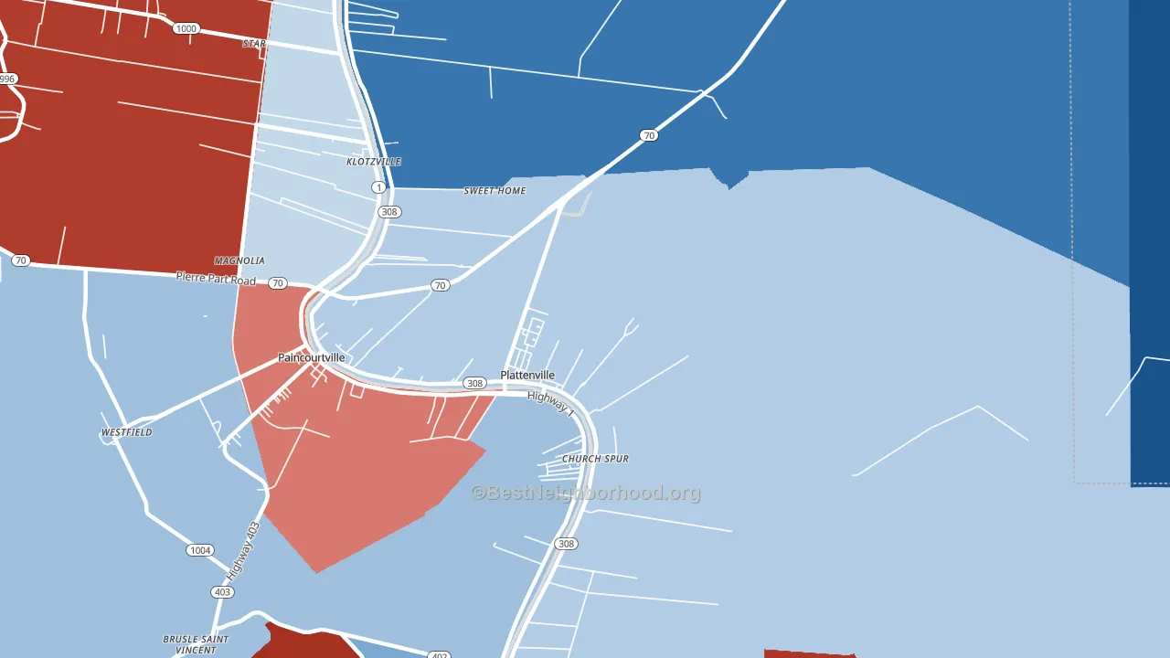 70393, LA block-group political-lean map