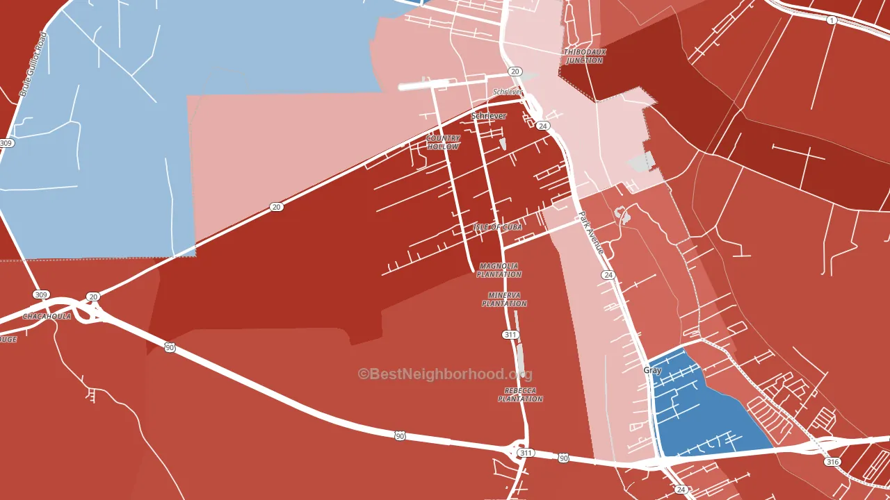 70395, LA block-group political-lean map