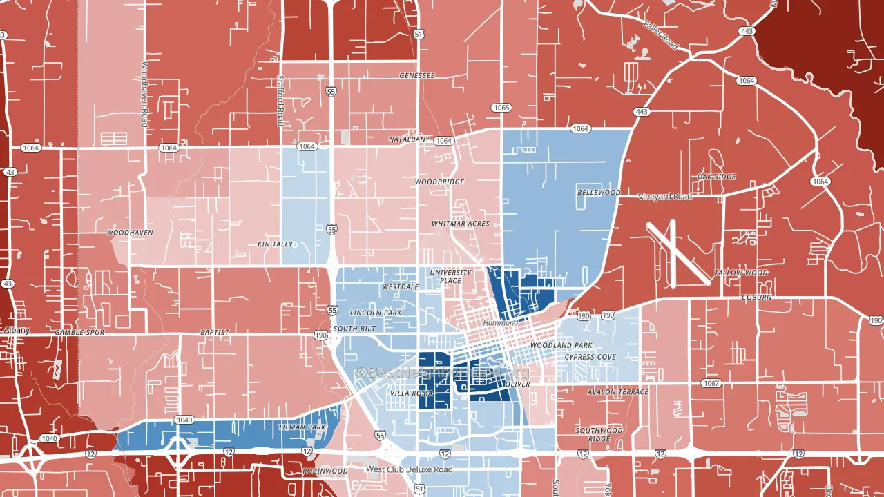 70401, LA block-group political-lean map