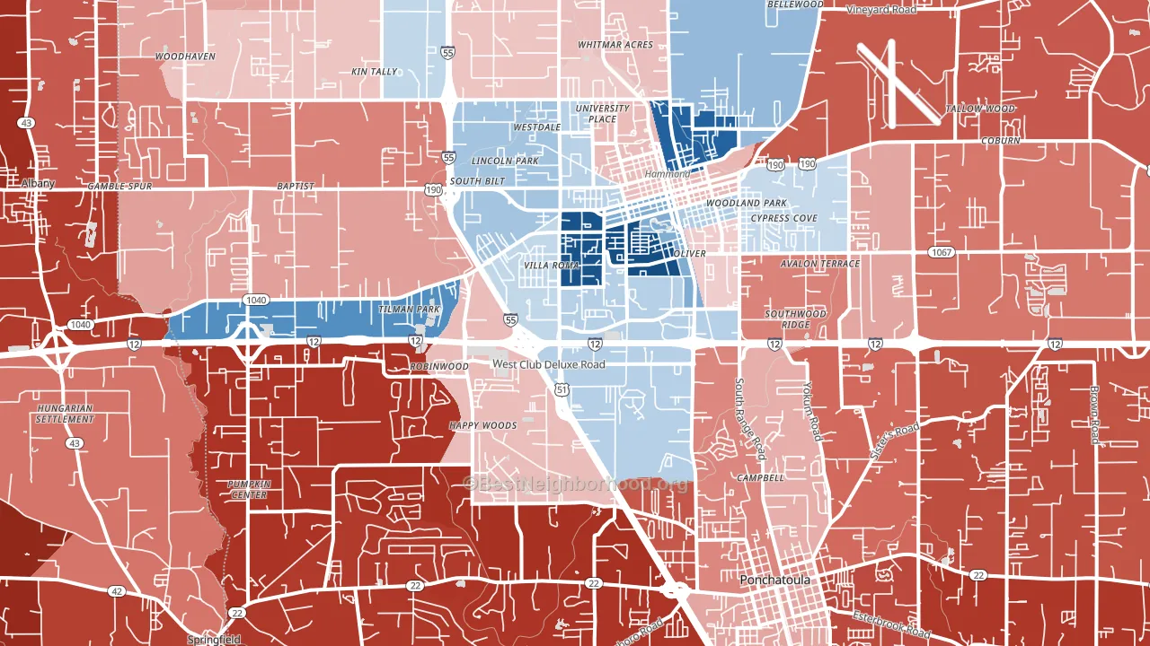 70403, LA block-group political-lean map
