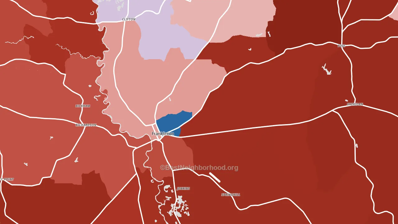 70438, LA block-group political-lean map