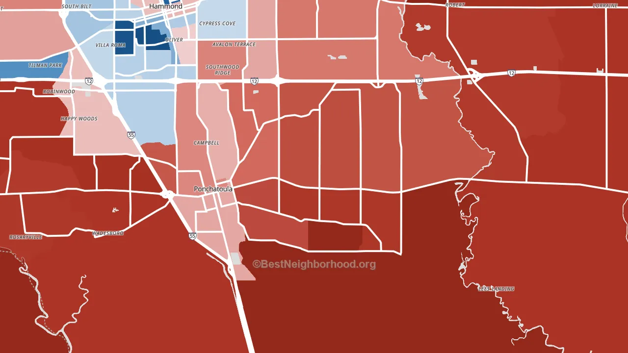 70454, LA block-group political-lean map