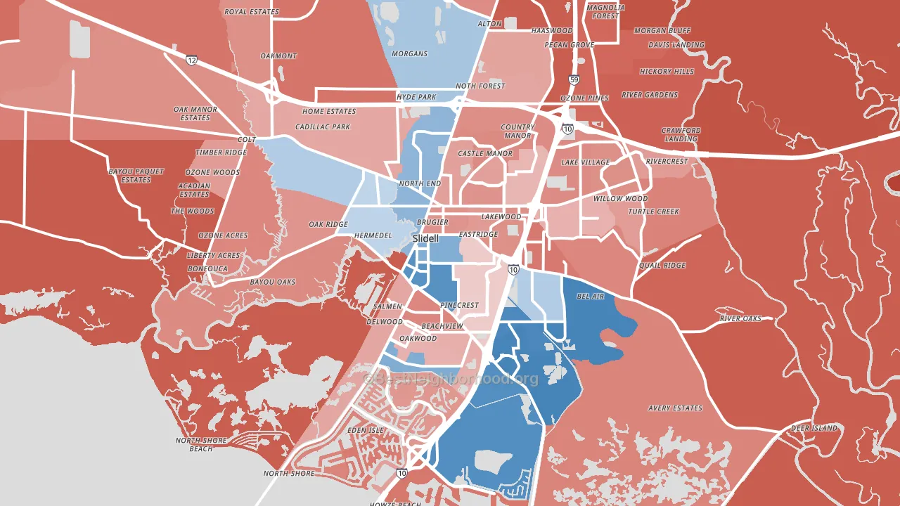 70458, LA block-group political-lean map