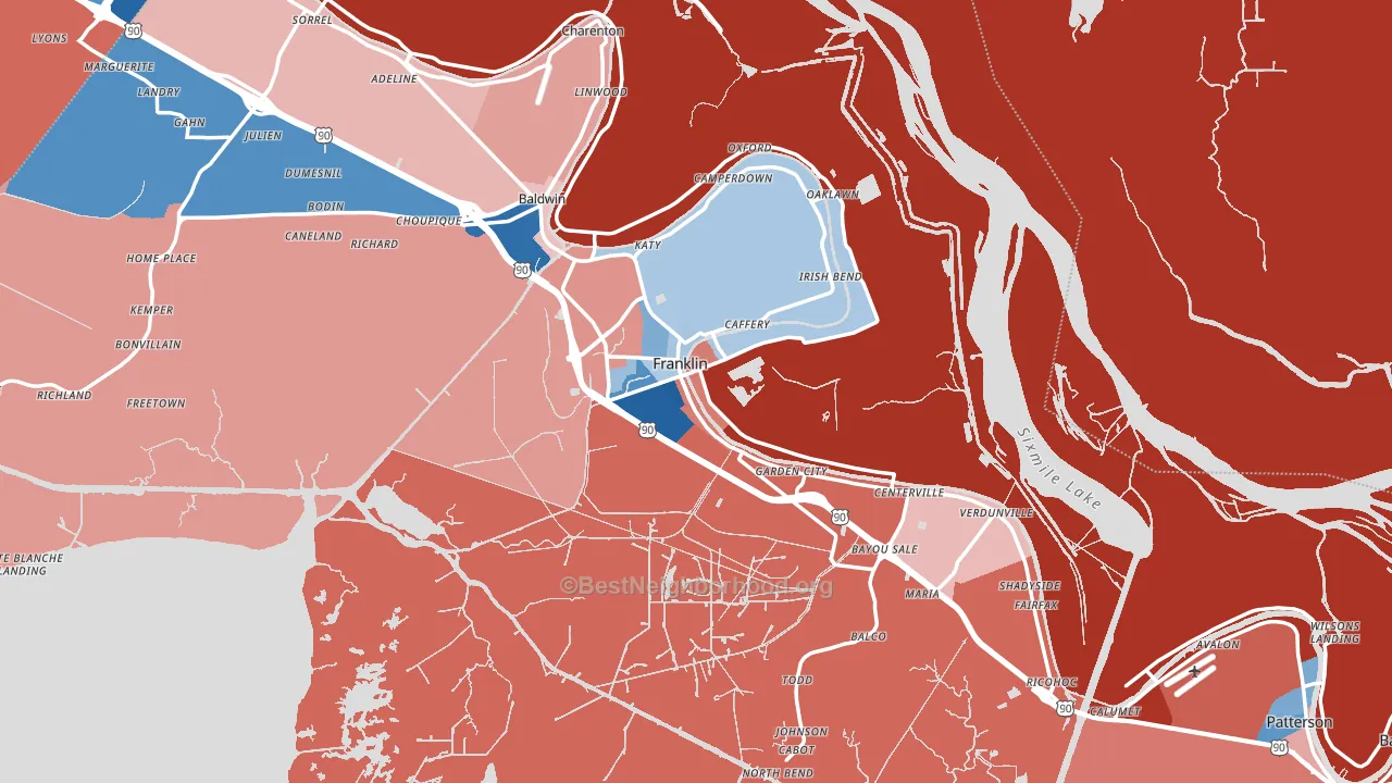 70538, LA block-group political-lean map
