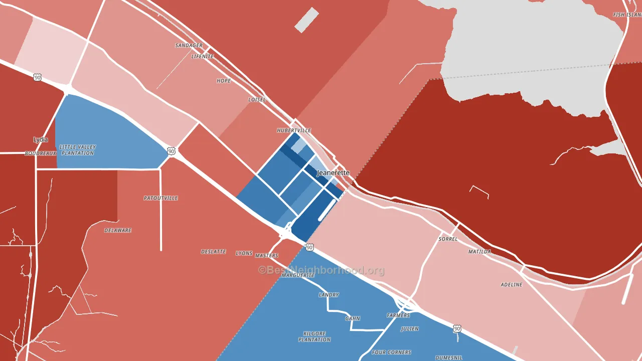 70544, LA block-group political-lean map
