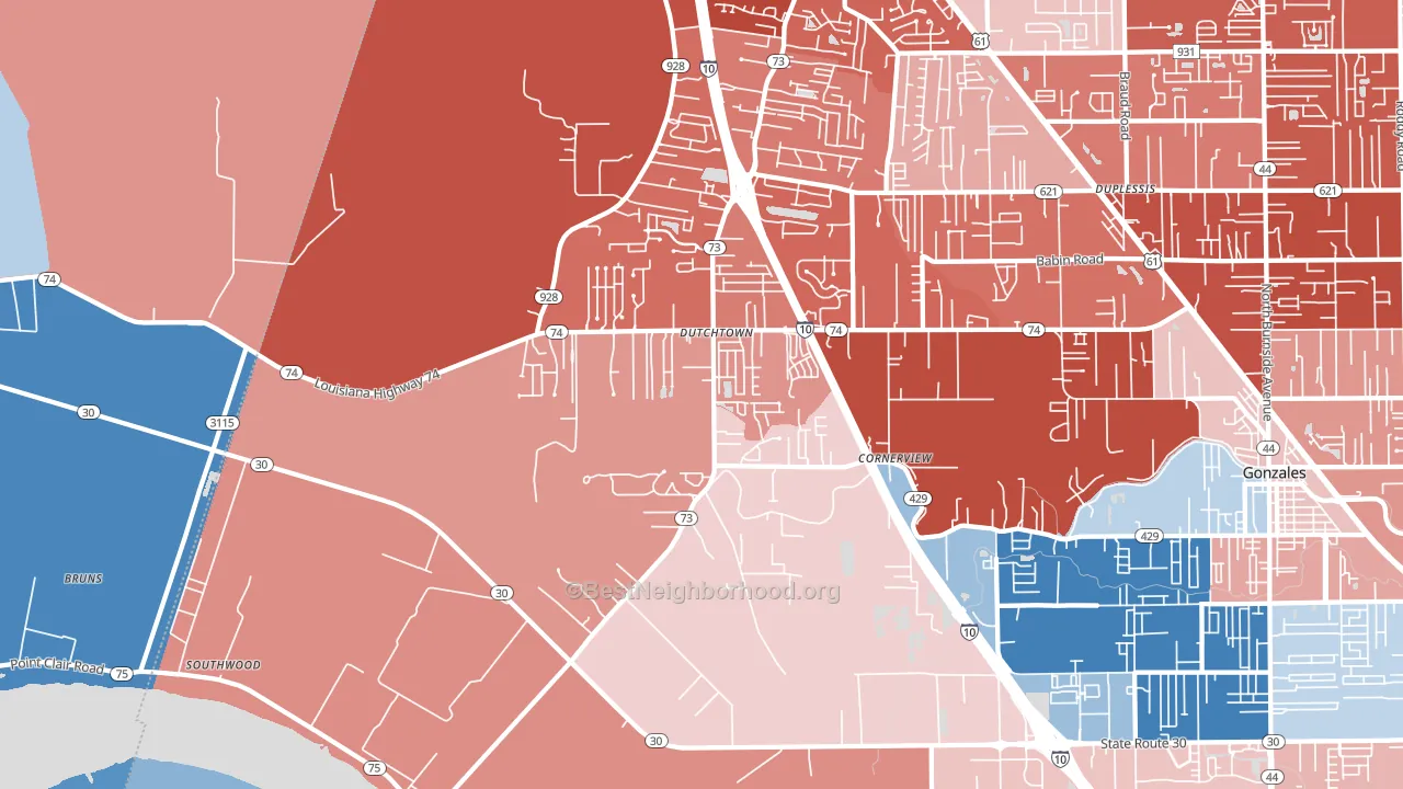 70734, LA block-group political-lean map