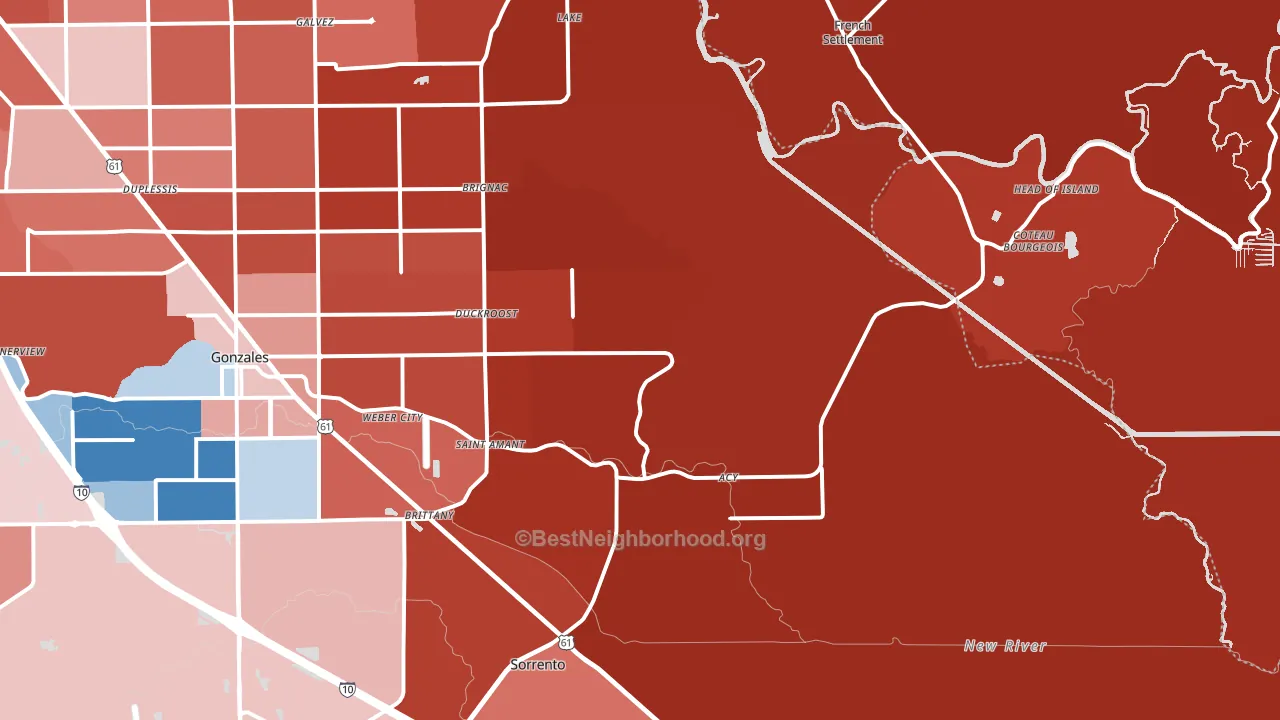70774, LA block-group political-lean map