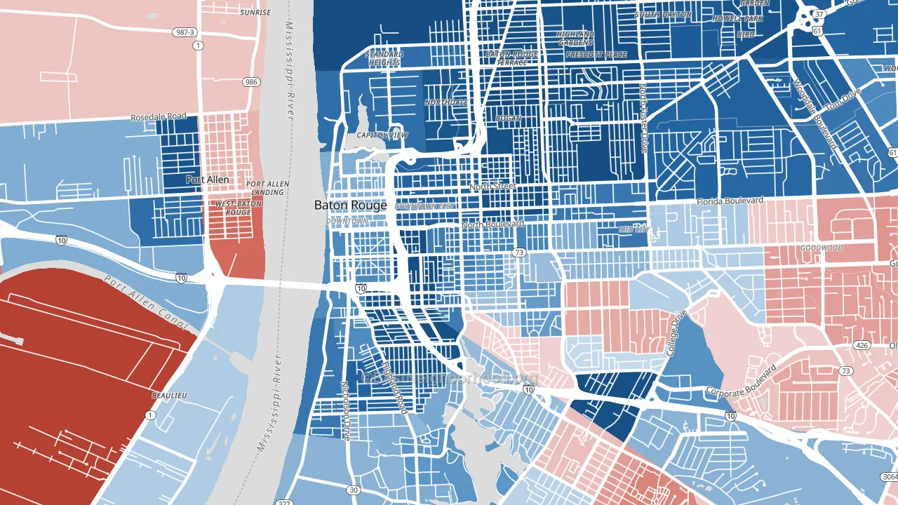 70802, LA block-group political-lean map