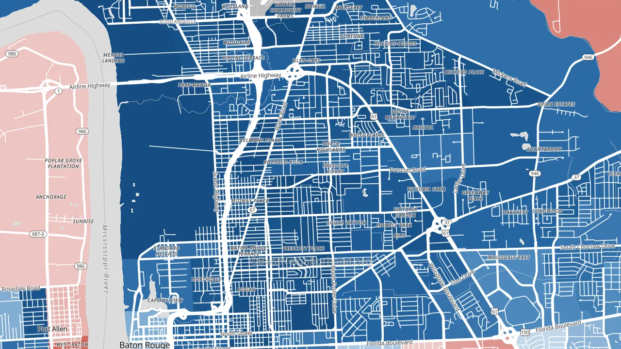 70805, LA block-group political-lean map