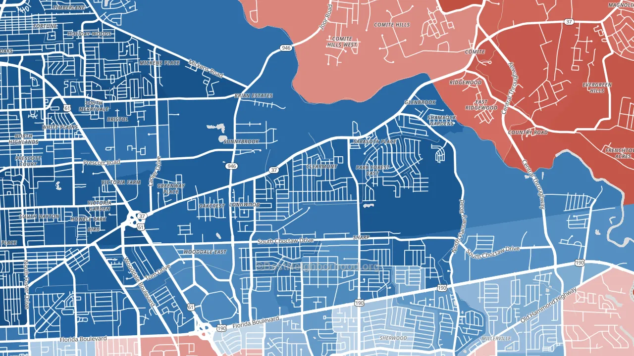 70814, LA block-group political-lean map