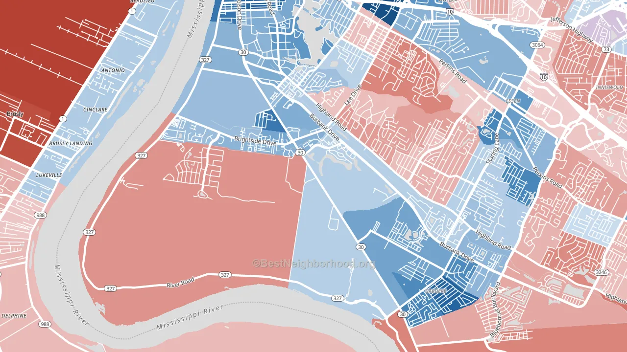 70820, LA block-group political-lean map