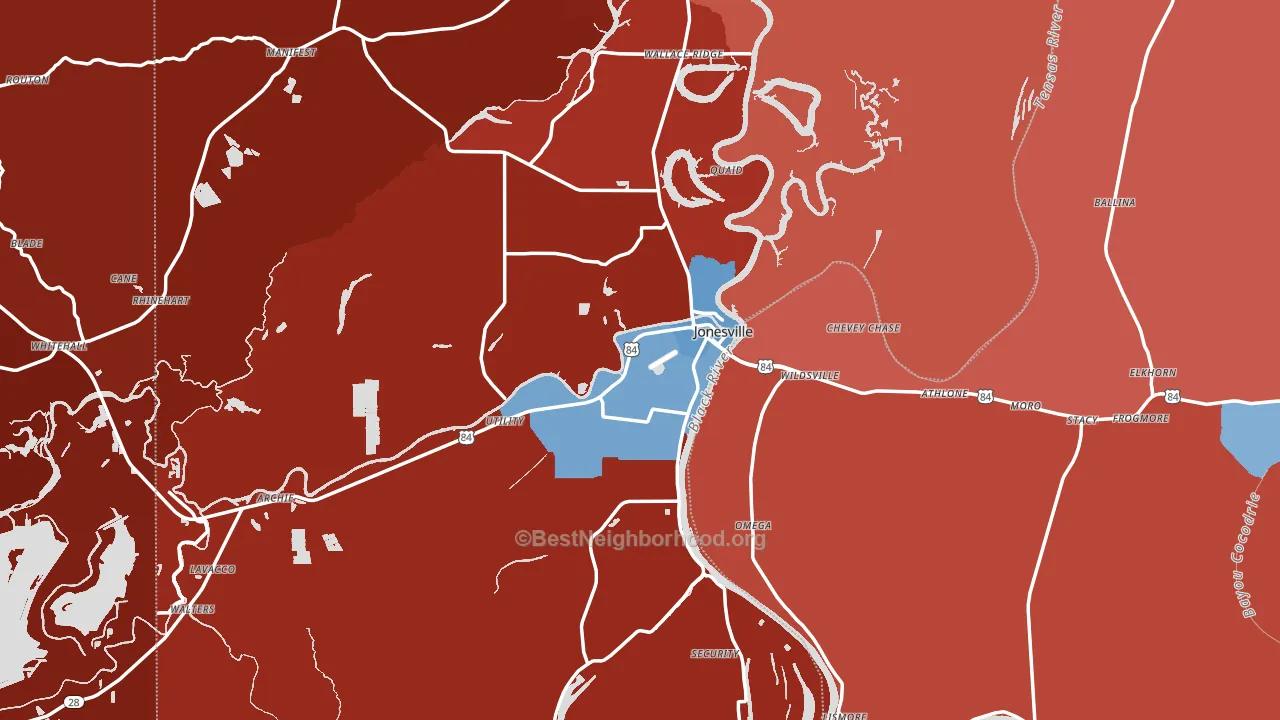 71343, LA block-group political-lean map