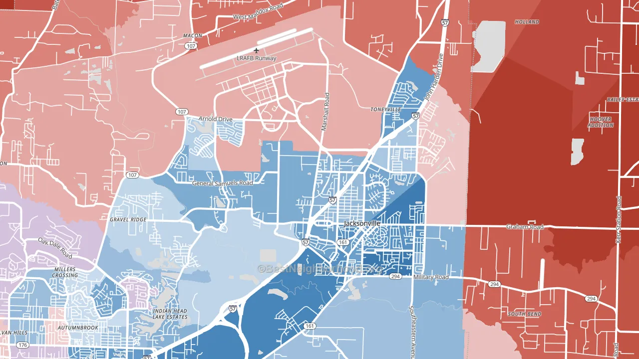 72076, AR block-group political-lean map