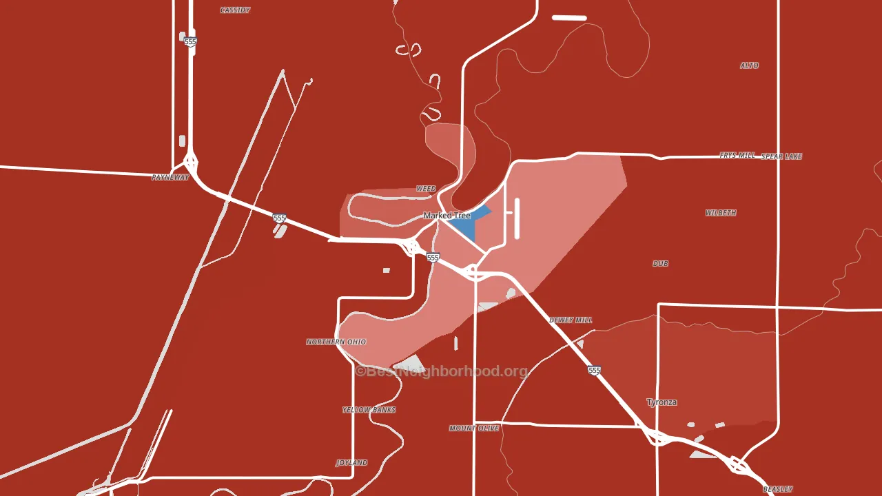 72365, AR block-group political-lean map