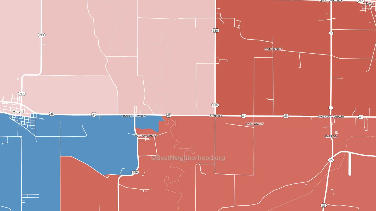 72374, AR block-group political-lean map