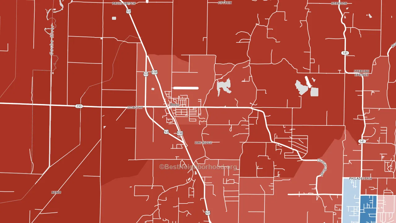 72416, AR block-group political-lean map