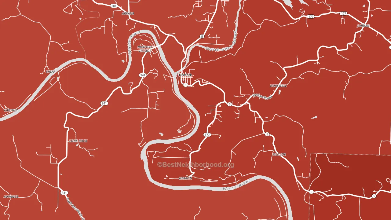 72658, AR block-group political-lean map