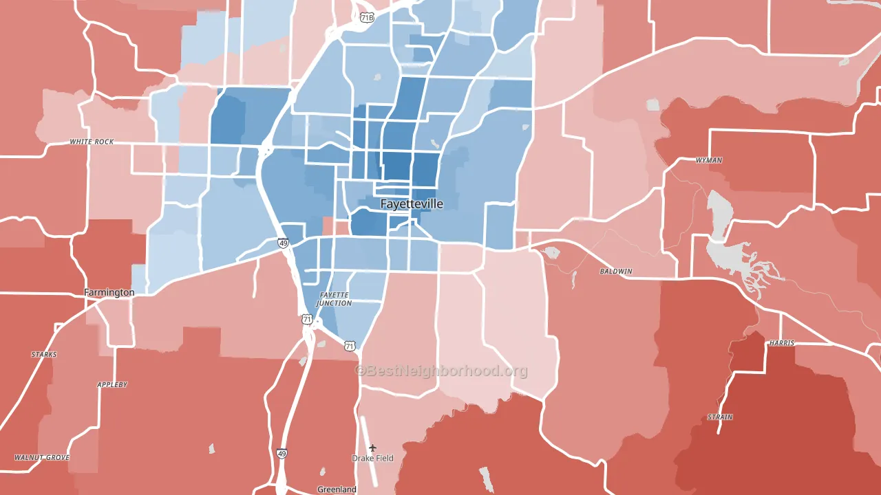 72701, AR block-group political-lean map