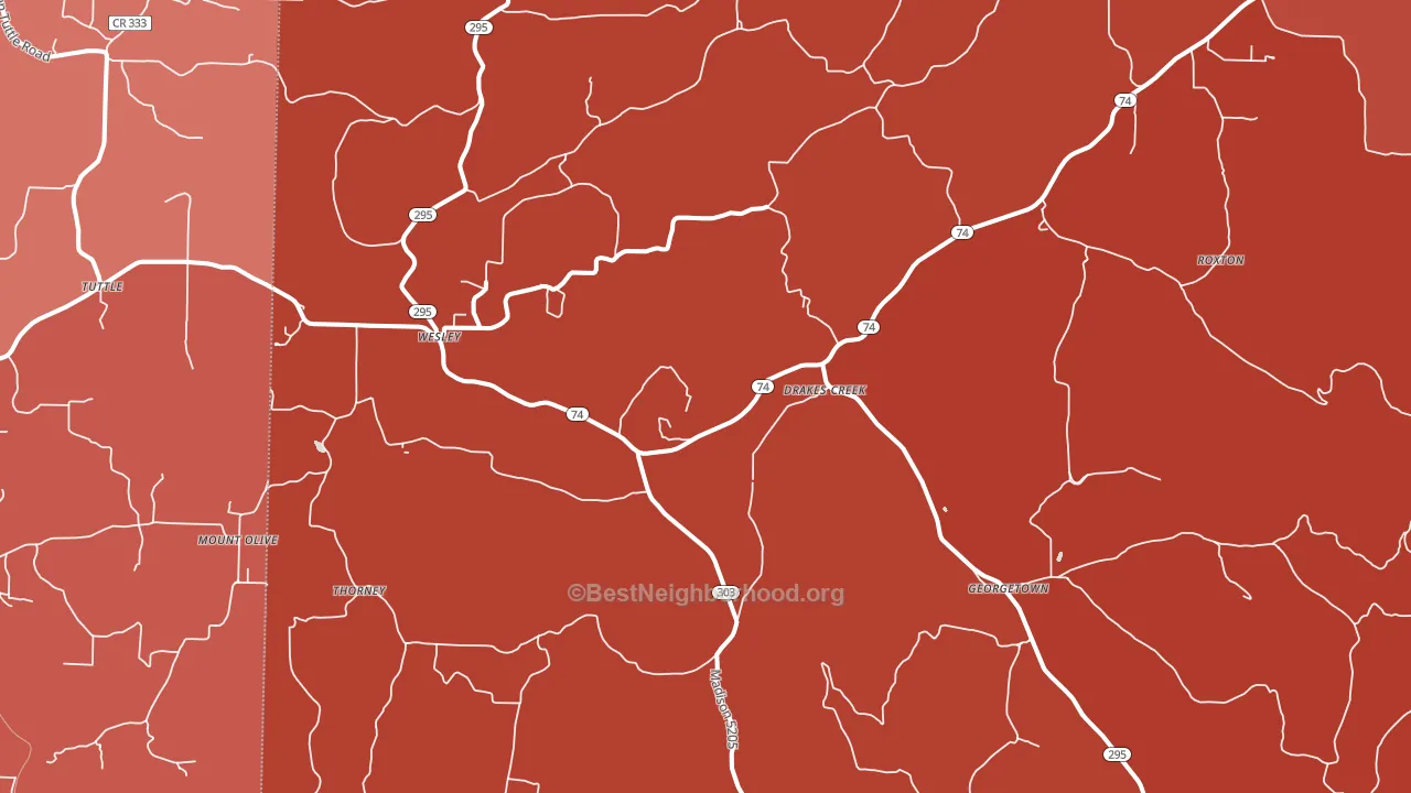 72773, AR block-group political-lean map