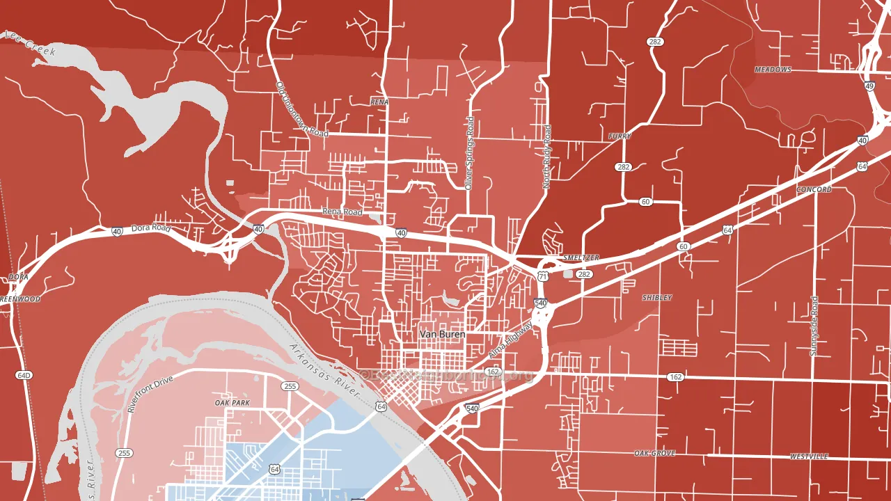 72956, AR block-group political-lean map