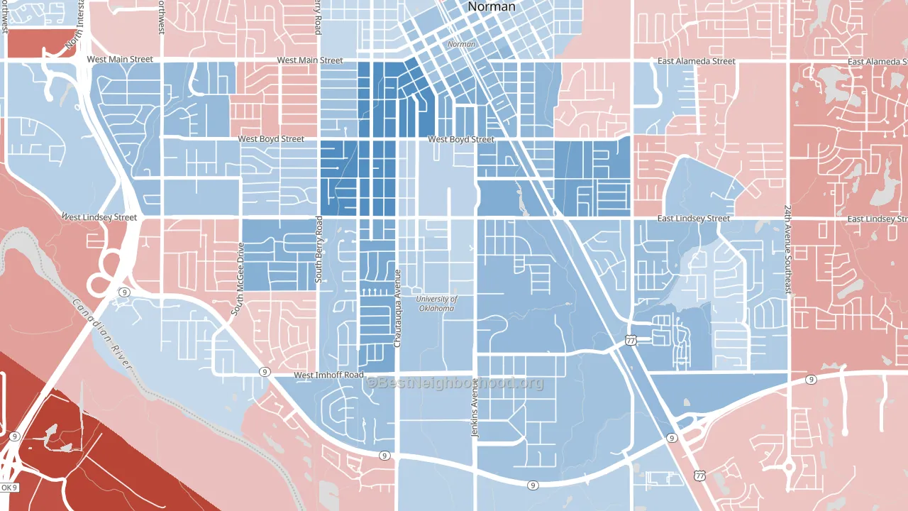 73019, OK block-group political-lean map