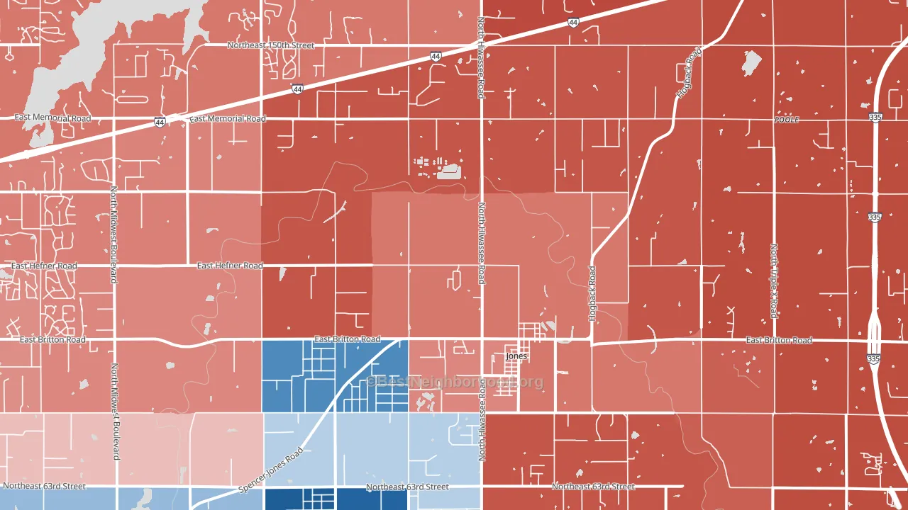 73049, OK block-group political-lean map