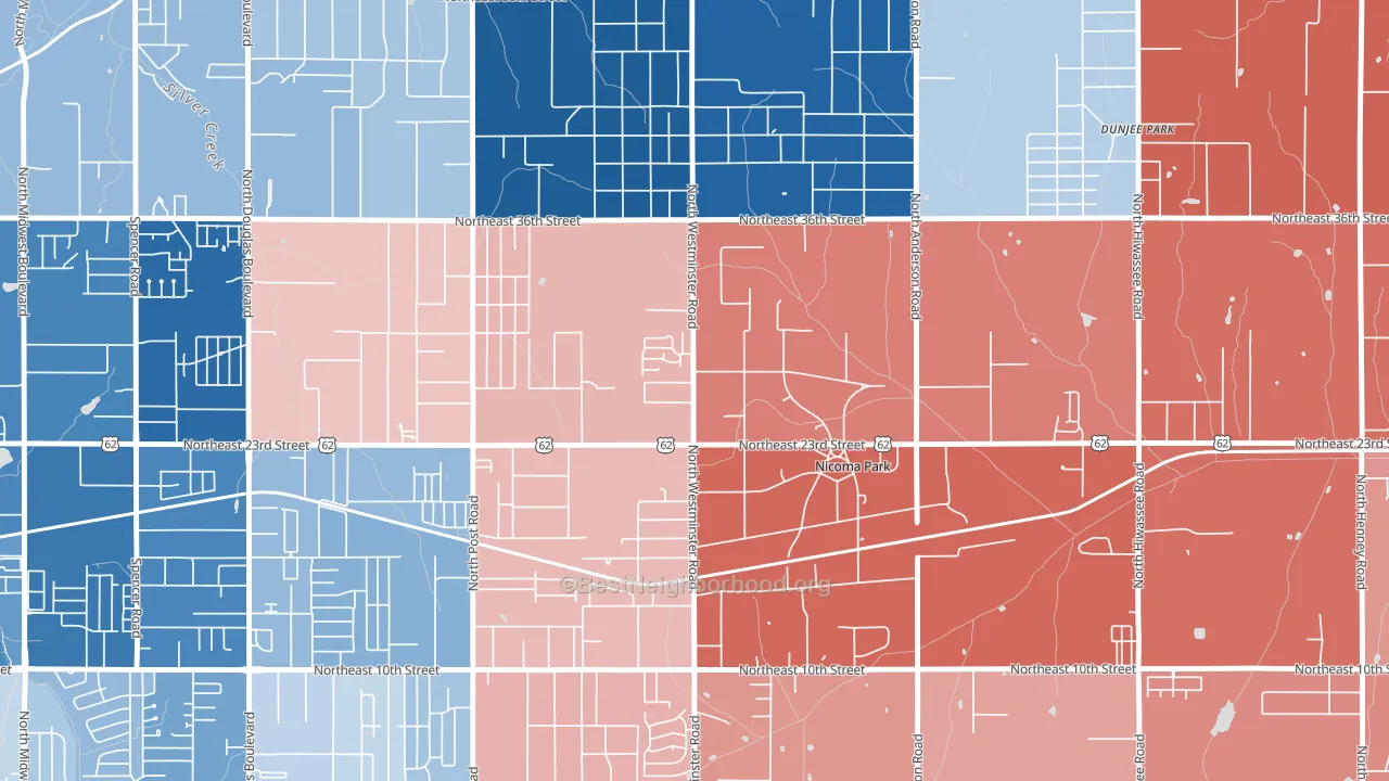 73066, OK block-group political-lean map