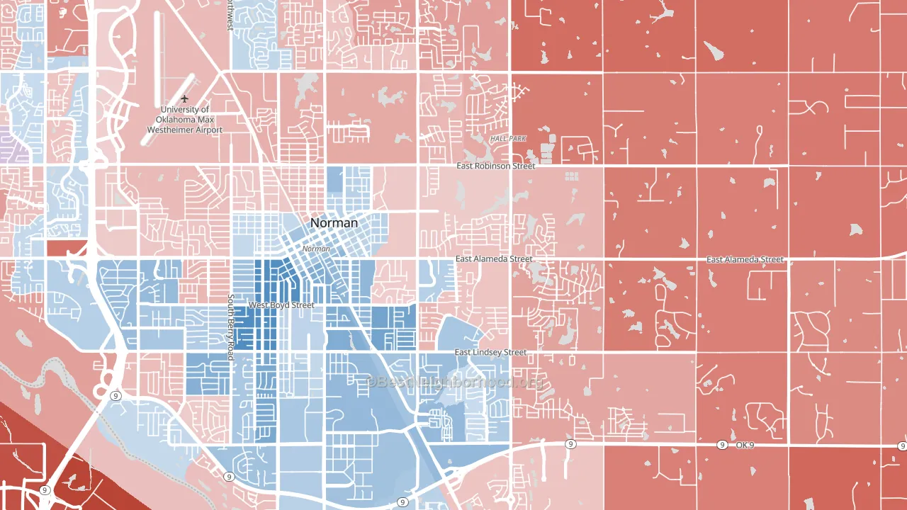 73071, OK block-group political-lean map