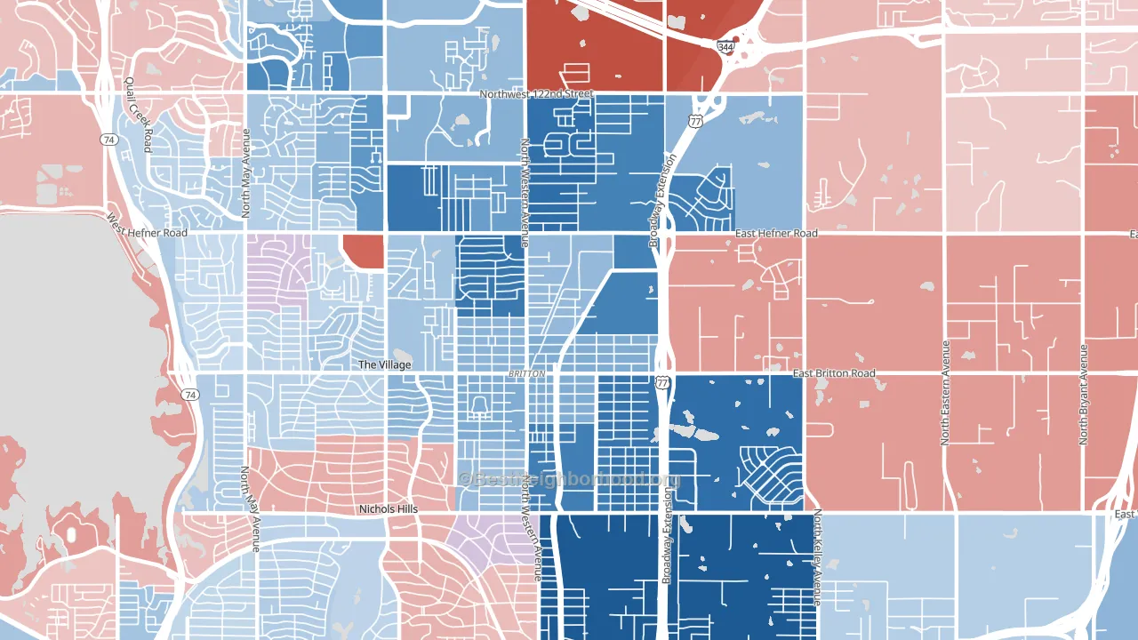 73114, OK block-group political-lean map