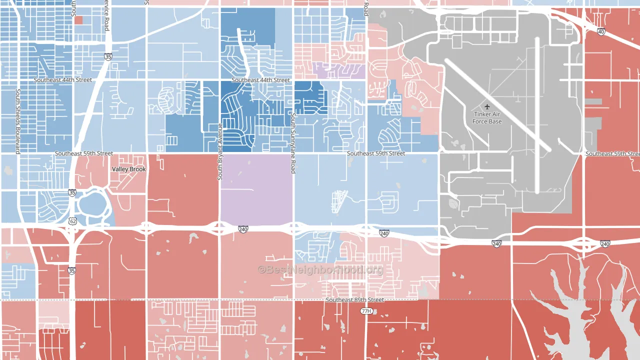 73135, OK block-group political-lean map