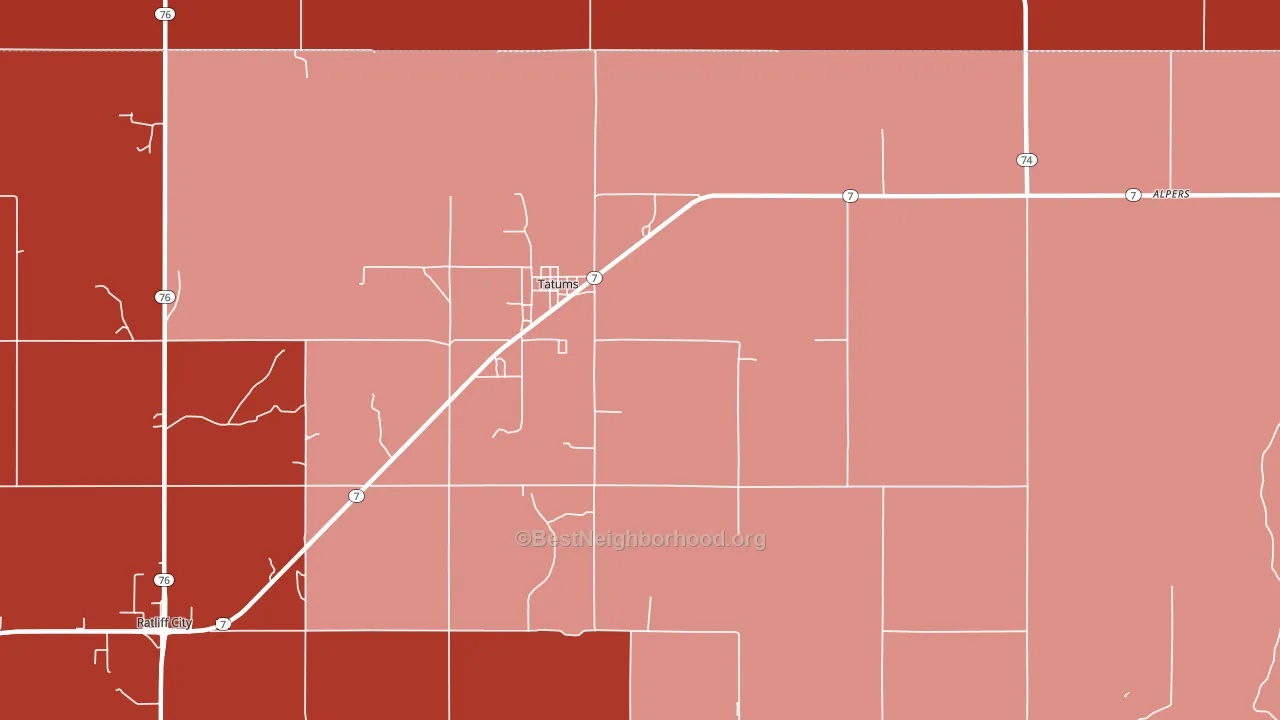 73487, OK block-group political-lean map