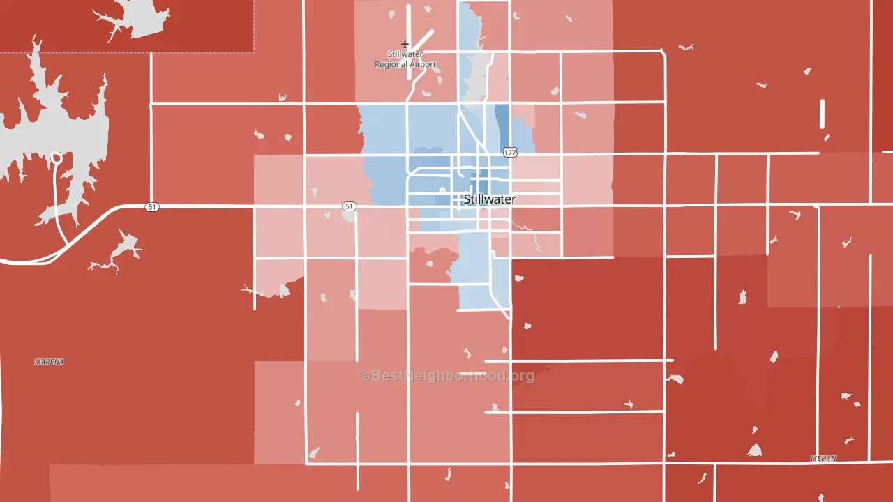 74074, OK block-group political-lean map
