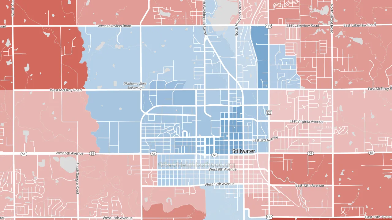 74078, OK block-group political-lean map